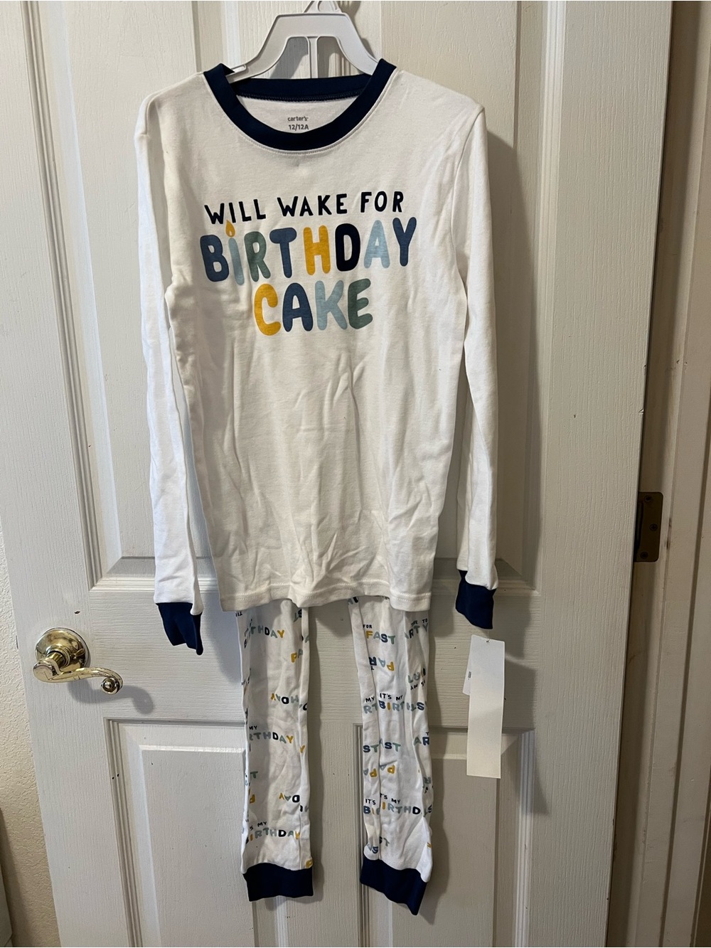 NWT Will Wake for Birthday Cake Carter’s Blue & White Pajamas Size 12